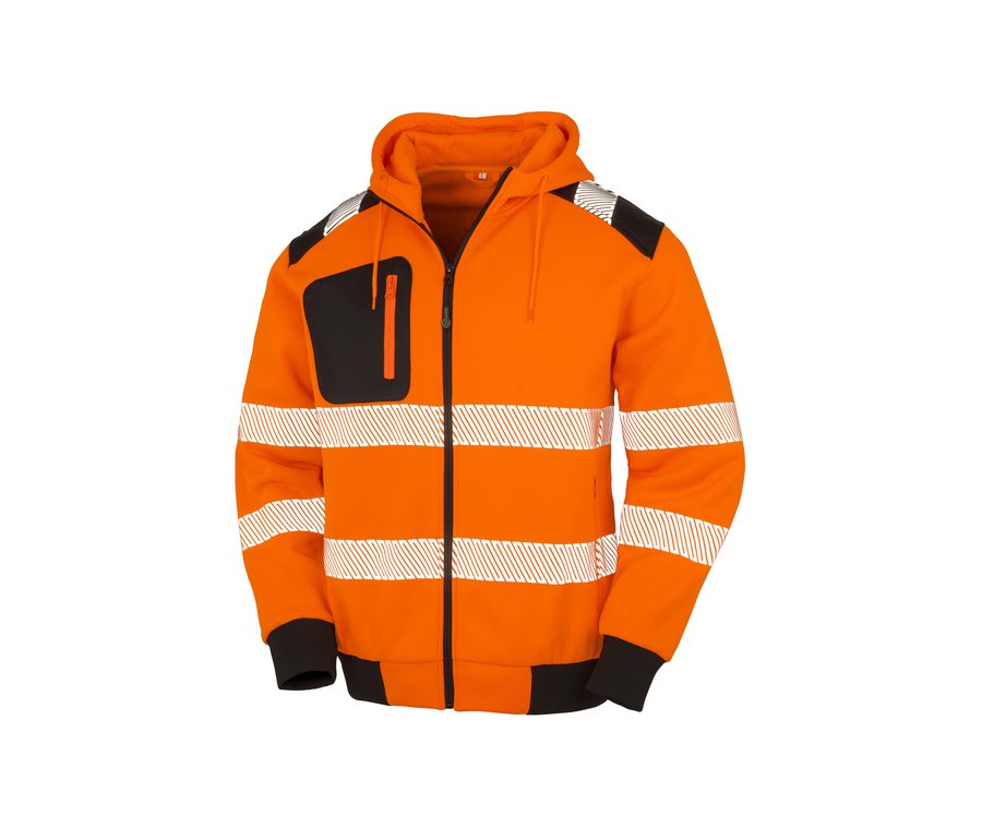 RECYCLED ZIPPED SAFETY HOODY — Farbe FLUO ORANGE / BLACK