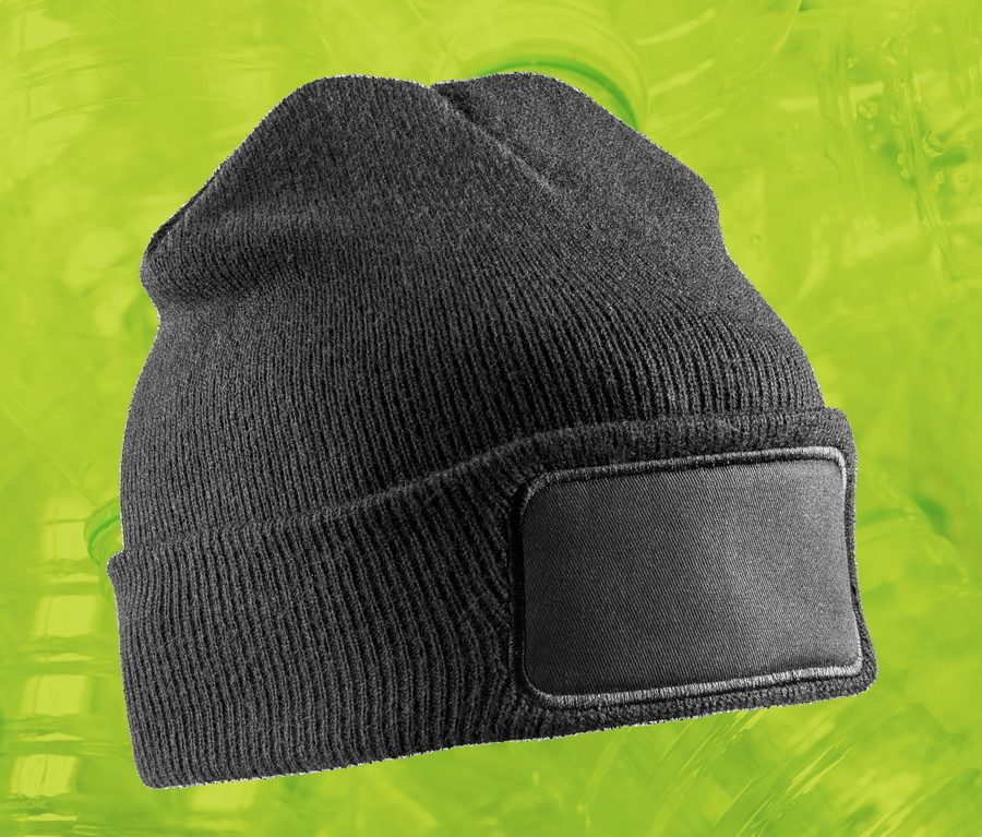 RECYCLED DOUBLE KNIT PRINTERS BEANIE — Farbe BLACK