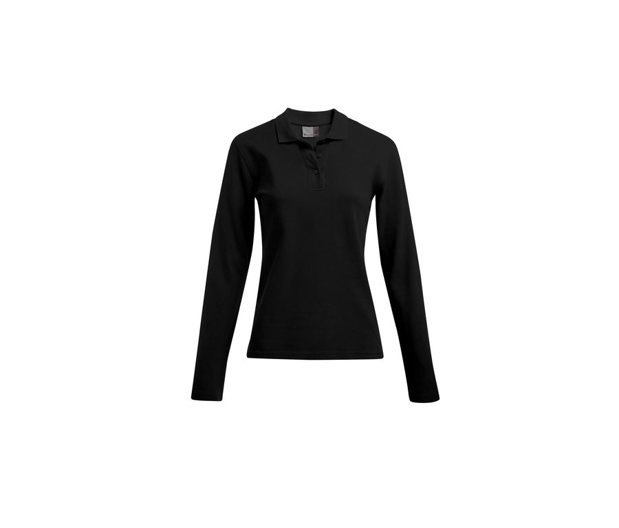 WOMEN’S LONG SLEEVE HEAVY POLO SHIRT — Farbe BLACK