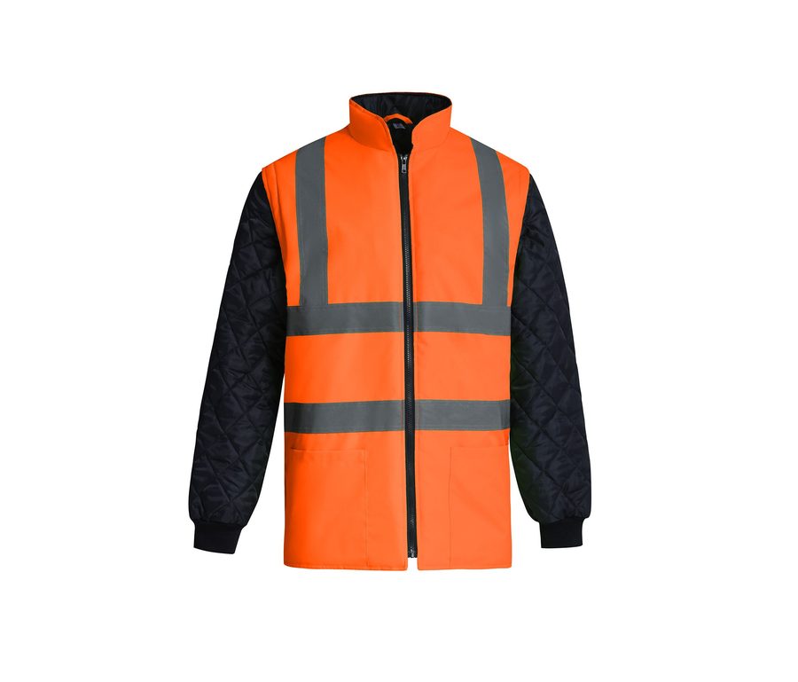 Hi-Vis Quilted Jacket with Detachable Sleeves — Farbe HI VIS ORANGE / NAVY