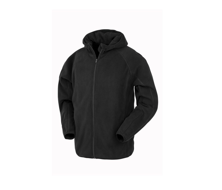 HOODED RECYCLED MICROFLEECE JACKET — Farbe BLACK