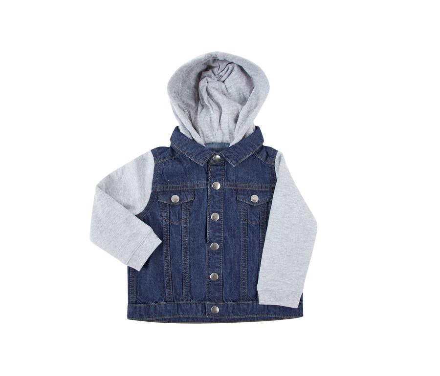 DENIM JACKET WITH HOOD — Farbe BLUE / HEATHER GREY