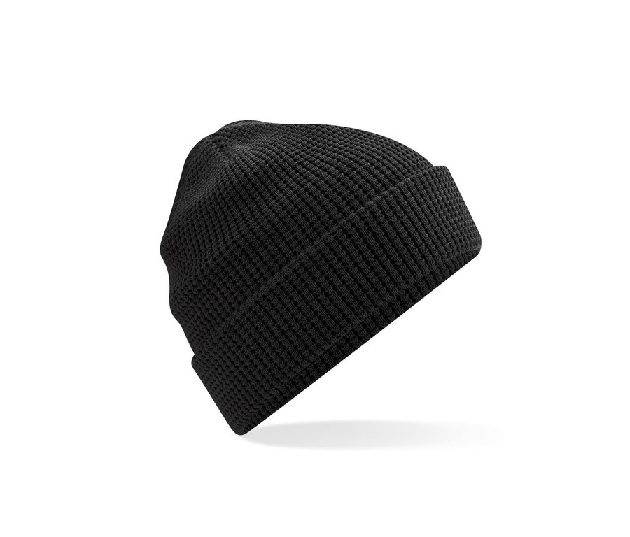 ORGANIC COTTON WAFFLE BEANIE — Farbe BLACK