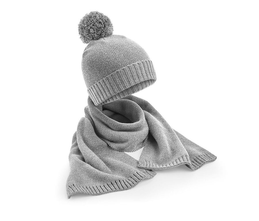 KNITTED SCARF AND BEANIE GIFT SET — Farbe LIGHT GREY FLECK