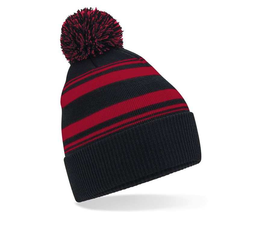 STRIPED FAN BEANIE — Farbe BLACK / CLASSIC RED