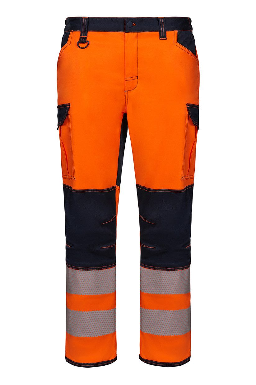 STRETCH TROUSERS WITH KNEE PADS AND REFLECTIVE STRIPES — Farbe NAVY / FLUO ORANGE