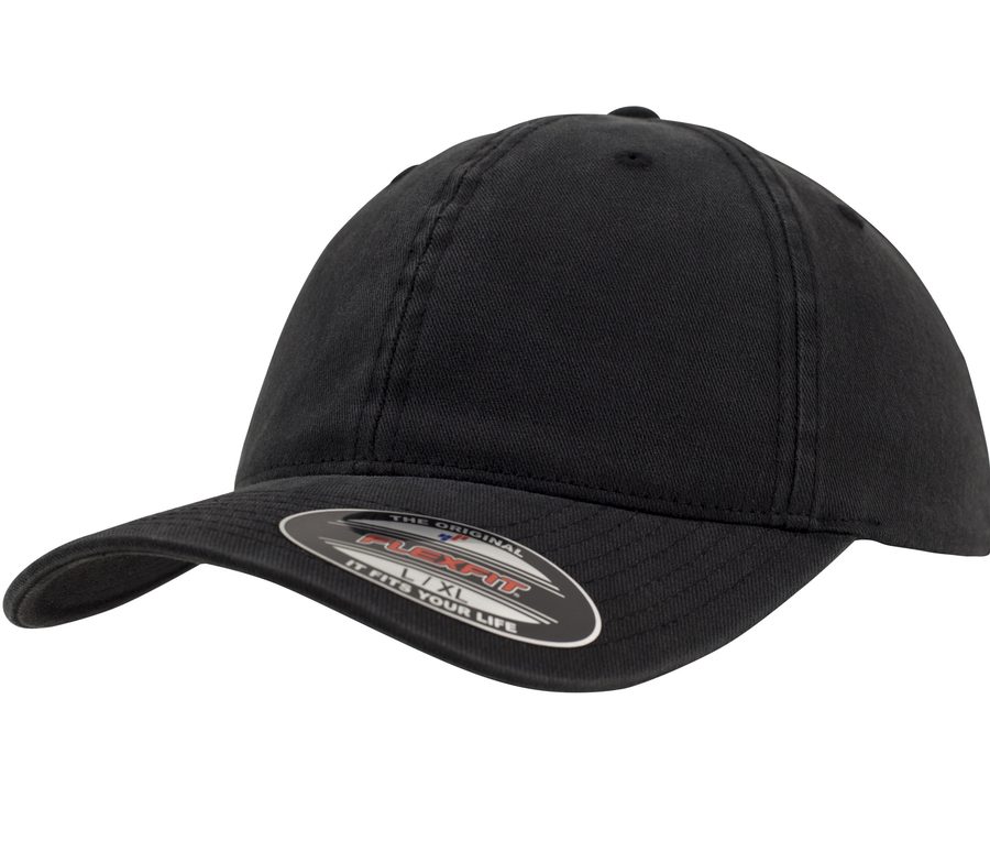 FLEXFIT GARMENT WASHED COTTON DAD HAT — Farbe BLACK