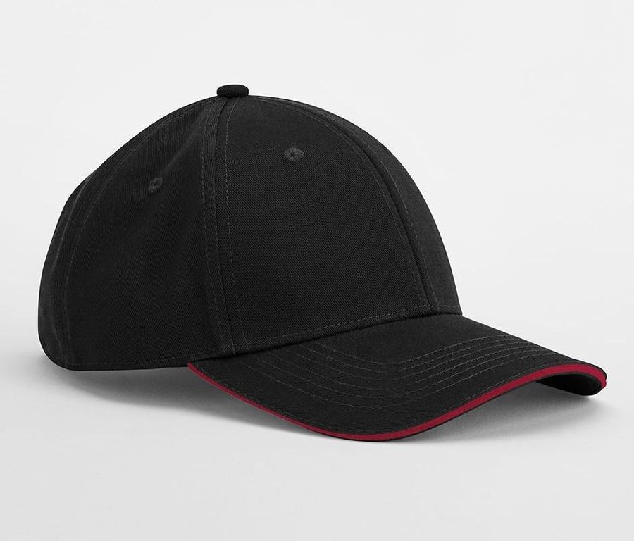 EARTHAWARE® CLASSIC ORGANIC COTTON 6 PANEL CAP - SANDWICH PEAK — Farbe BLACK / CLASSIC RED