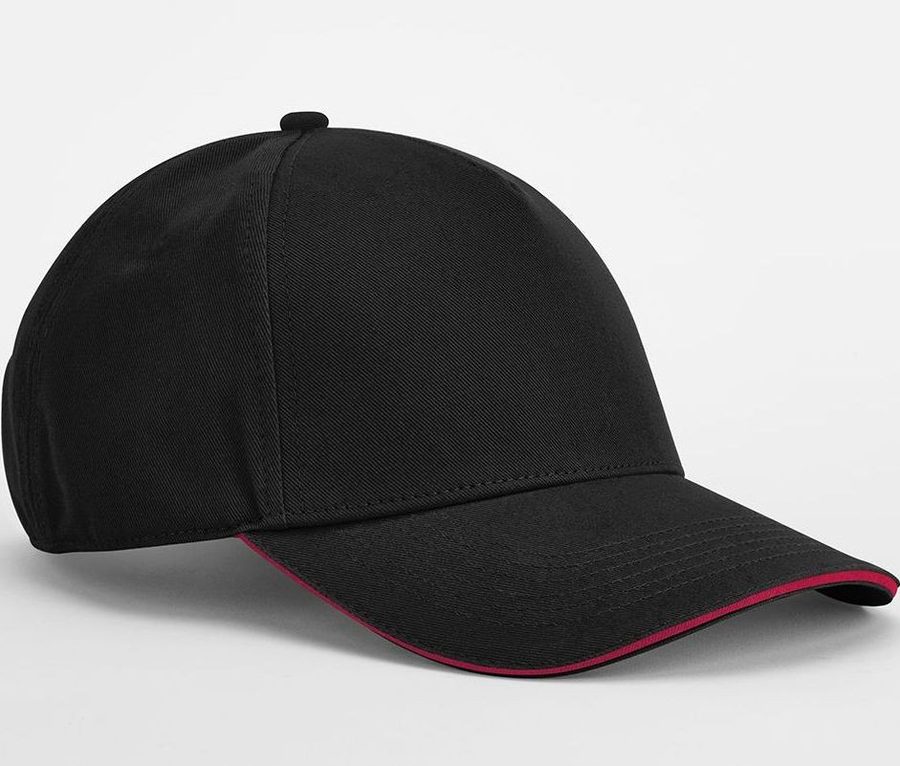 EARTHAWARE® CLASSIC ORGANIC COTTON 5 PANEL CAP - SANDWICH PEAK — Farbe BLACK / CLASSIC RED
