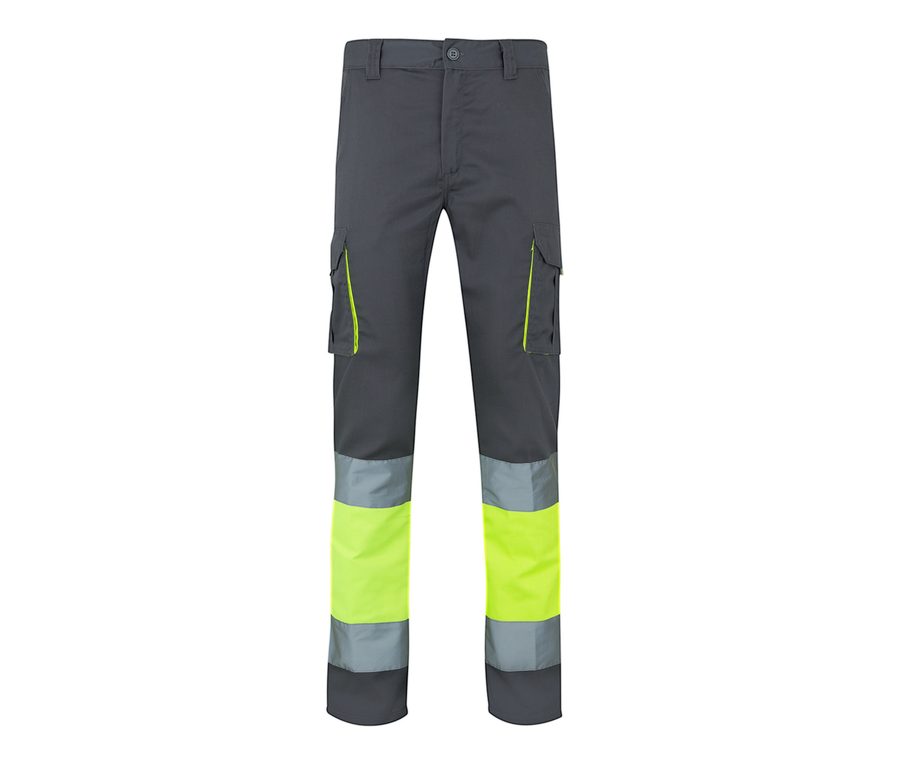 TWO-TONE HIGH VISIBILITY MULTI-POCKET STRETCH TROUSERS — Farbe GREEN / FLUO YELLOW