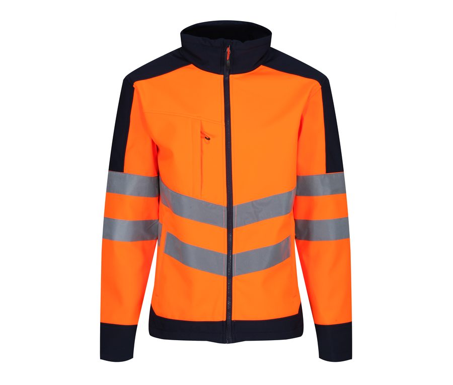 HI-VIS 3 LAYER SOFTSHELL REFLECTIVE WORK JACKET — Farbe ORANGE / NAVY