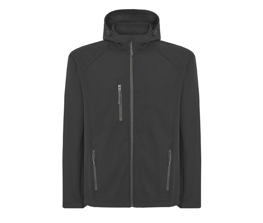 FULL ZIP SOFTSHELL JACKET HOODED — Farbe BLACK