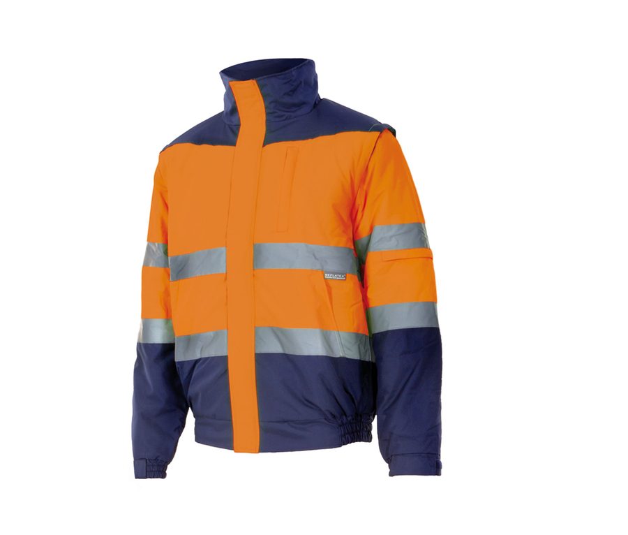 TWO-TONE HIGH VISIBILITY PADDED JACKET — Farbe FLUO ORANGE/NAVY