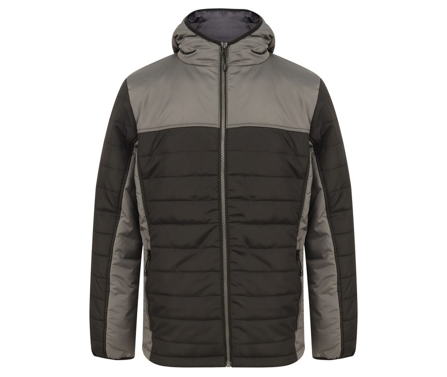 HOODED CONTRAST PUFFER JACKET — Farbe BLACK/GUNMETAL GREY