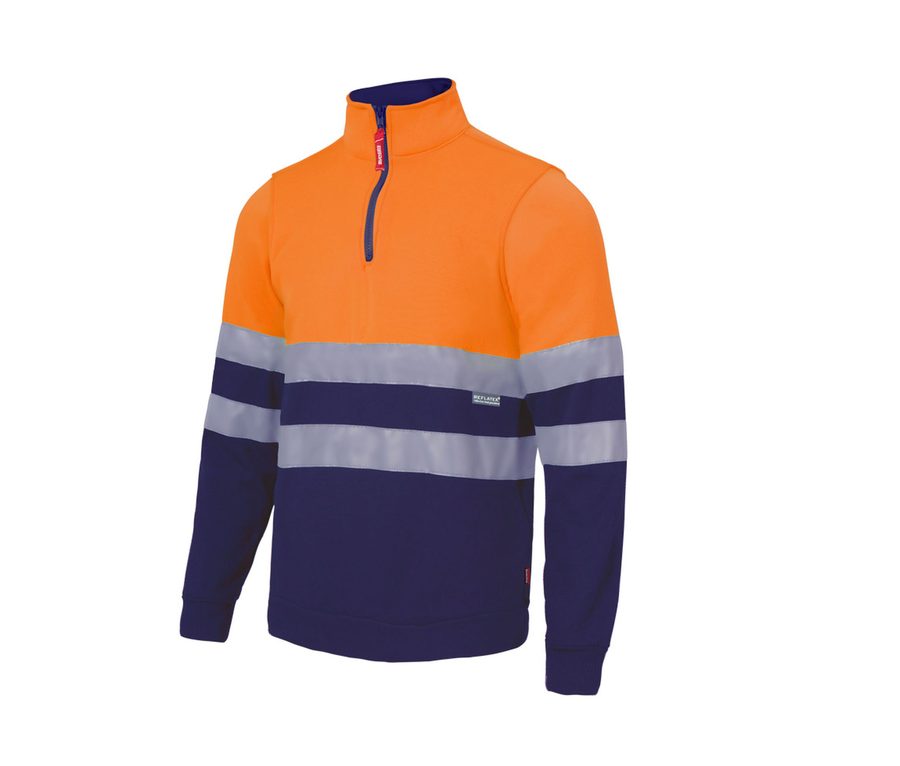 TWO-TONE HIGH VISIBILITY ZIP SWEATSHIRT — Farbe FLUO ORANGE / NAVY