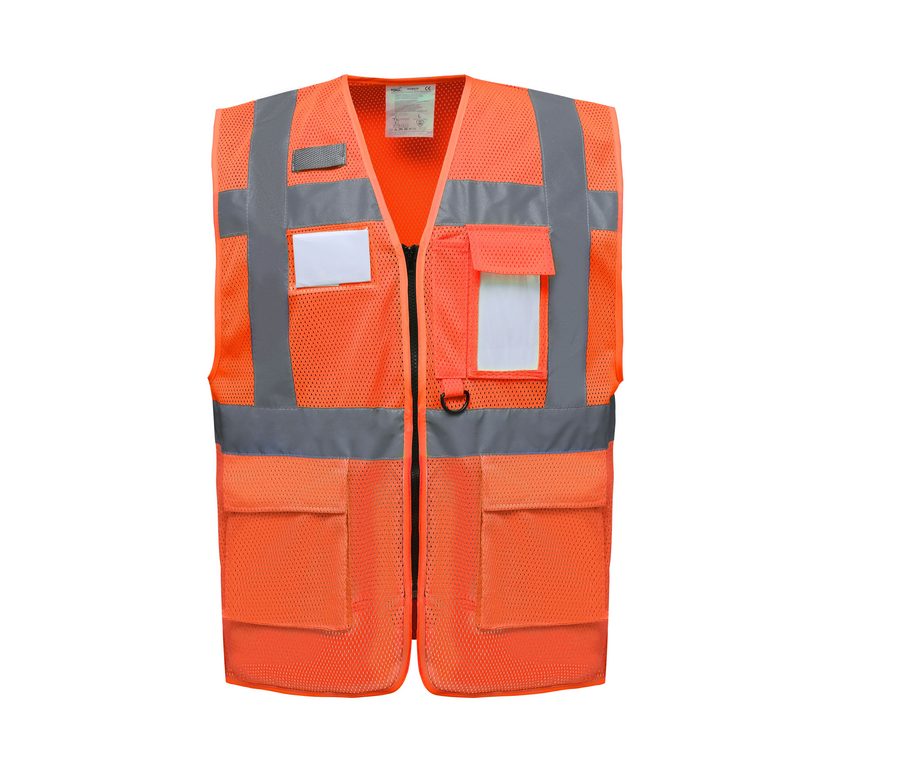 HI-VIS TOP COOL RECYCLED OPEN MESH EXECUTIVE WAISTCOAT — Farbe HI VIS ORANGE