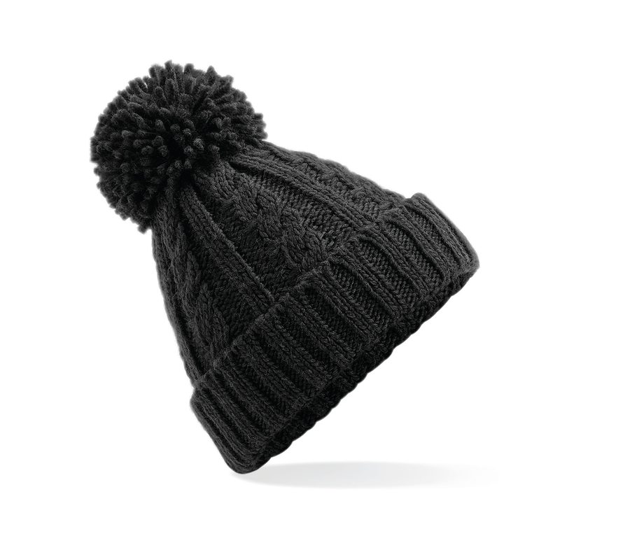 CABLE KNIT MELANGE BEANIE — Farbe BLACK