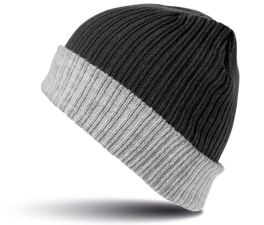 DOUBLE LAYER KNITTED HAT — Farbe BLACK/GREY