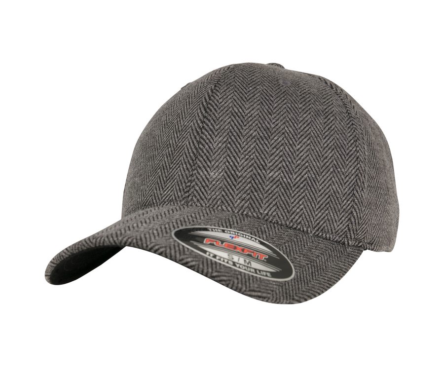 HERRINGBONE MELANGE FLEXFIT CAP — Farbe BLACK/HEATHER GREY