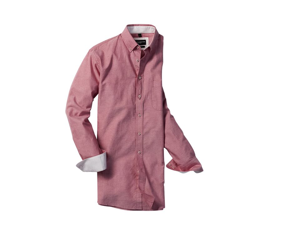 MEN'S LONG SLEEVE TAILORED WASHED OXFORD SHIRT — Farbe OXFORD RED/CREAM