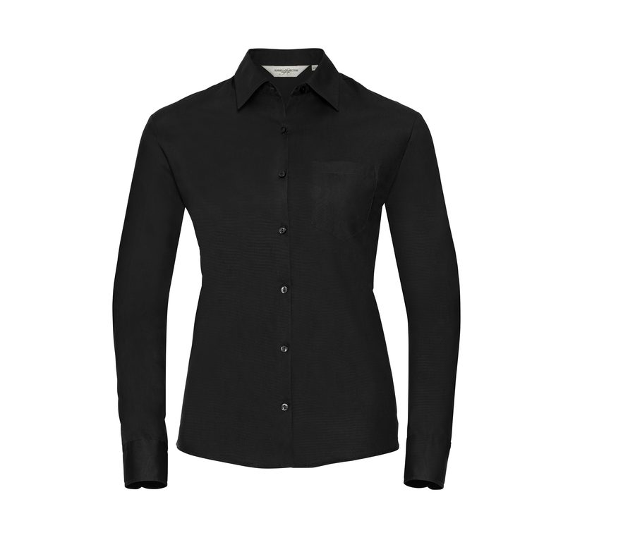LADIES' LONG SLEEVE CLASSIC PURE COTTON POPLIN SHIRT — Farbe BLACK