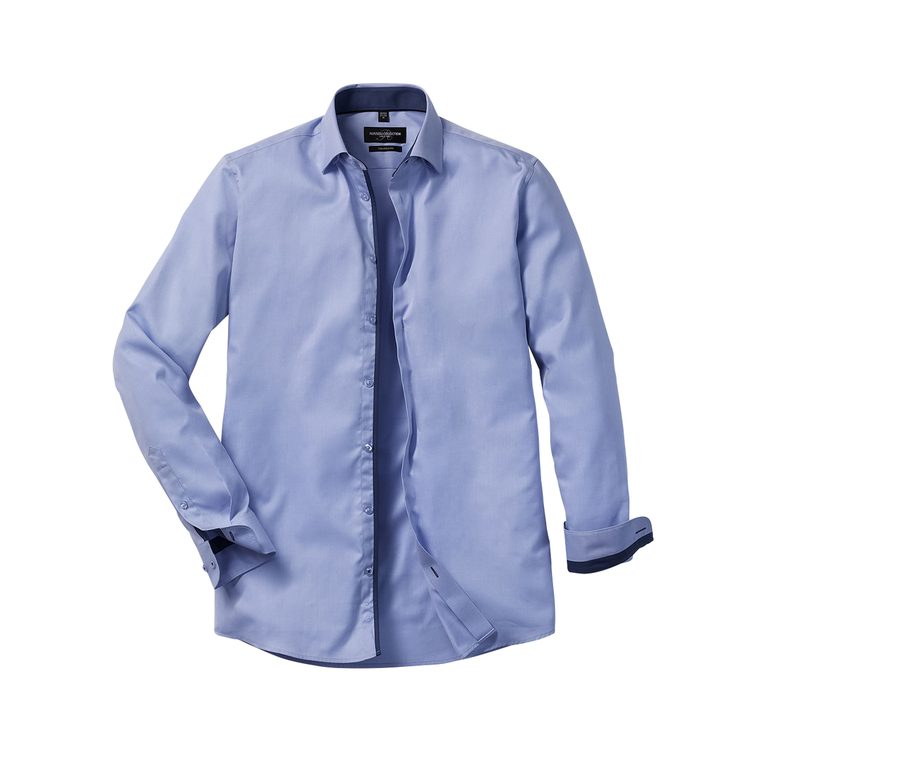 MEN'S LONG SLEEVE TAILORED CONTRAST HERRINGBONE SHIRT — Farbe LIGHT BLUE/MID BLUE/BRIGHT NAVY