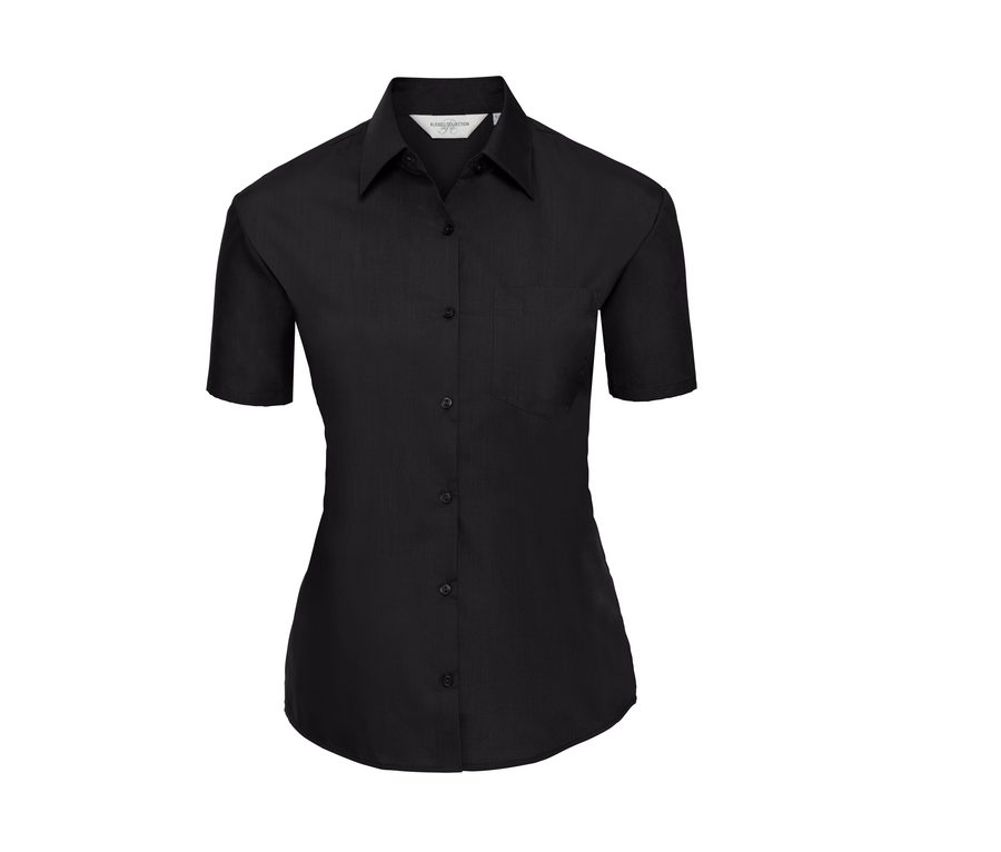 LADIES' SHORT SLEEVE CLASSIC POLYCOTTON POPLIN SHIRT — Farbe BLACK
