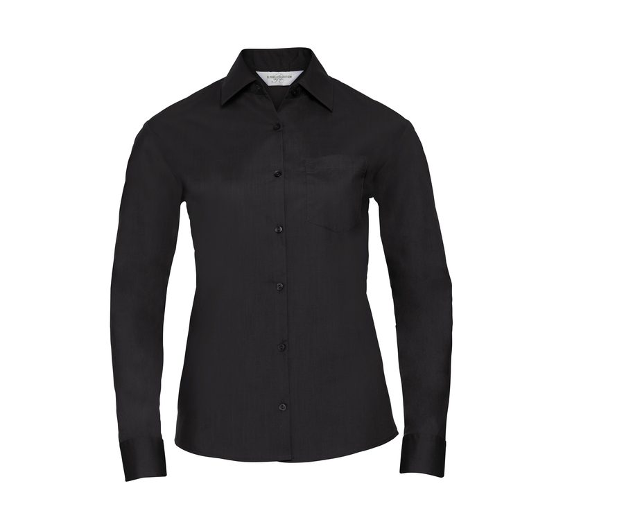 LADIES' LONG SLEEVE CLASSIC POLYCOTTON POPLIN SHIRT — Farbe BLACK