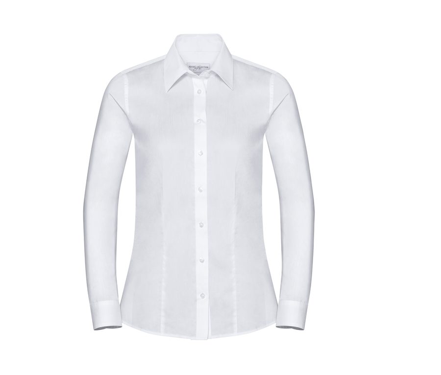 LADIES' LONG SLEEVE TAILORED HERRINGBONE SHIRT — Farbe WHITE