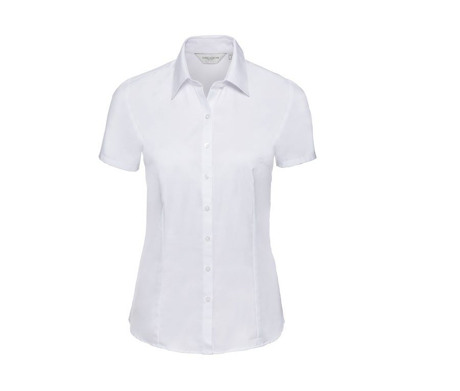 LADIES' SHORT SLEEVE TAILORED HERRINGBONE SHIRT — Farbe WHITE