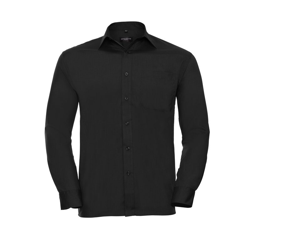 MEN'S LONG SLEEVE CLASSIC POLYCOTTON POPLIN SHIRT — Farbe BLACK