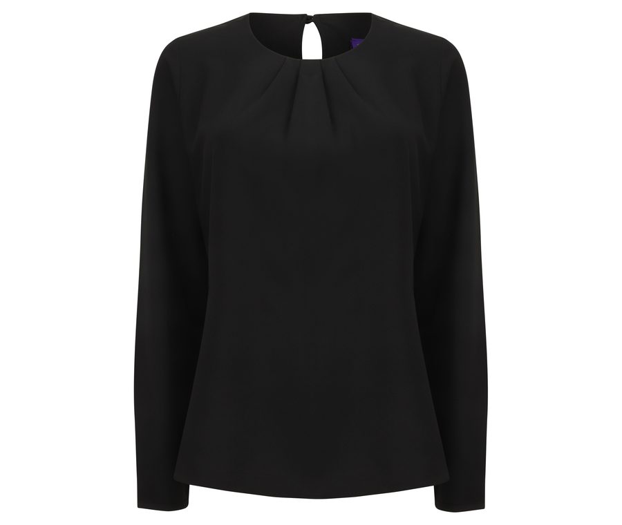 LADIES' PLEAT FRONT LONG SLEEVED BLOUSE — Farbe BLACK