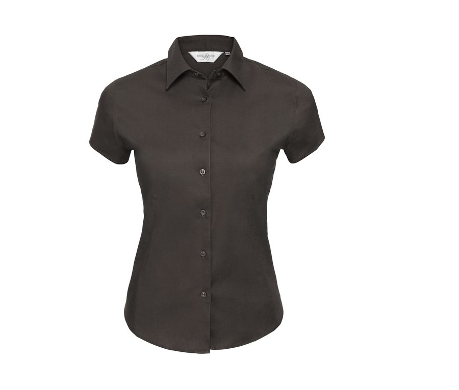 LADIES' SHORT SLEEVE FITTED STRETCH SHIRT — Farbe CHOCOLATE