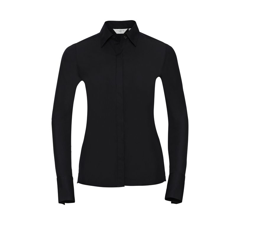 LADIES' LONG SLEEVE FITTED ULTIMATE STRETCH SHIRT — Farbe BLACK