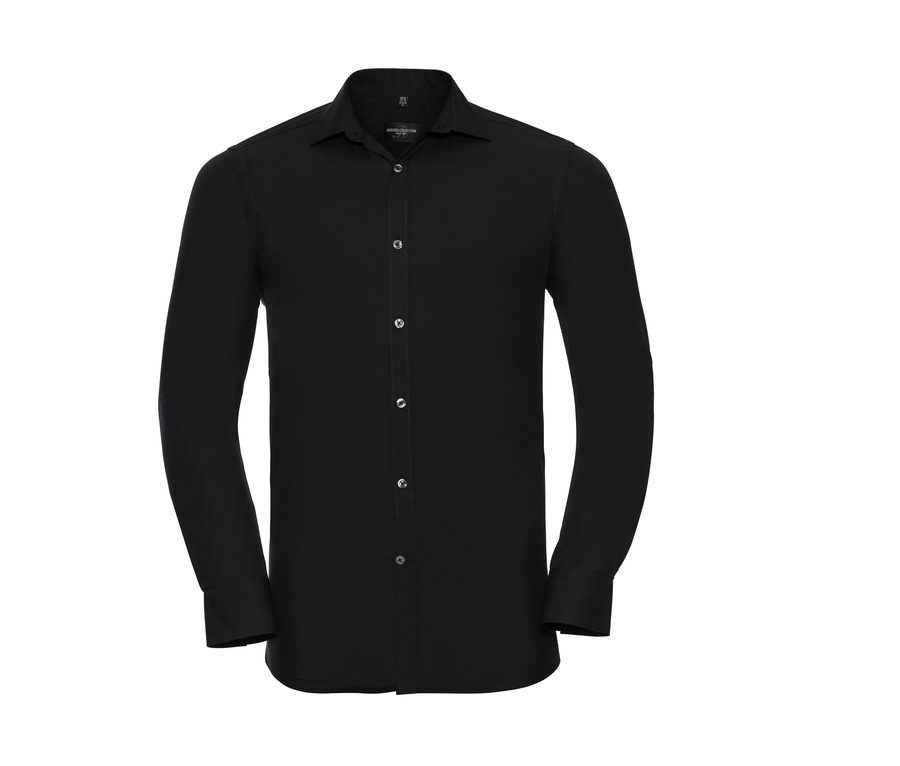 MEN'S LONG SLEEVE FITTED ULTIMATE STRETCH SHIRT — Farbe BLACK