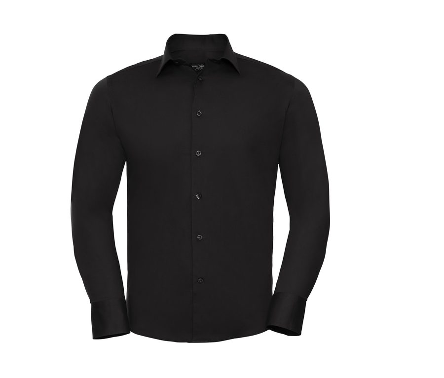 MEN'S LONG SLEEVE FITTED STRETCH SHIRT — Farbe BLACK
