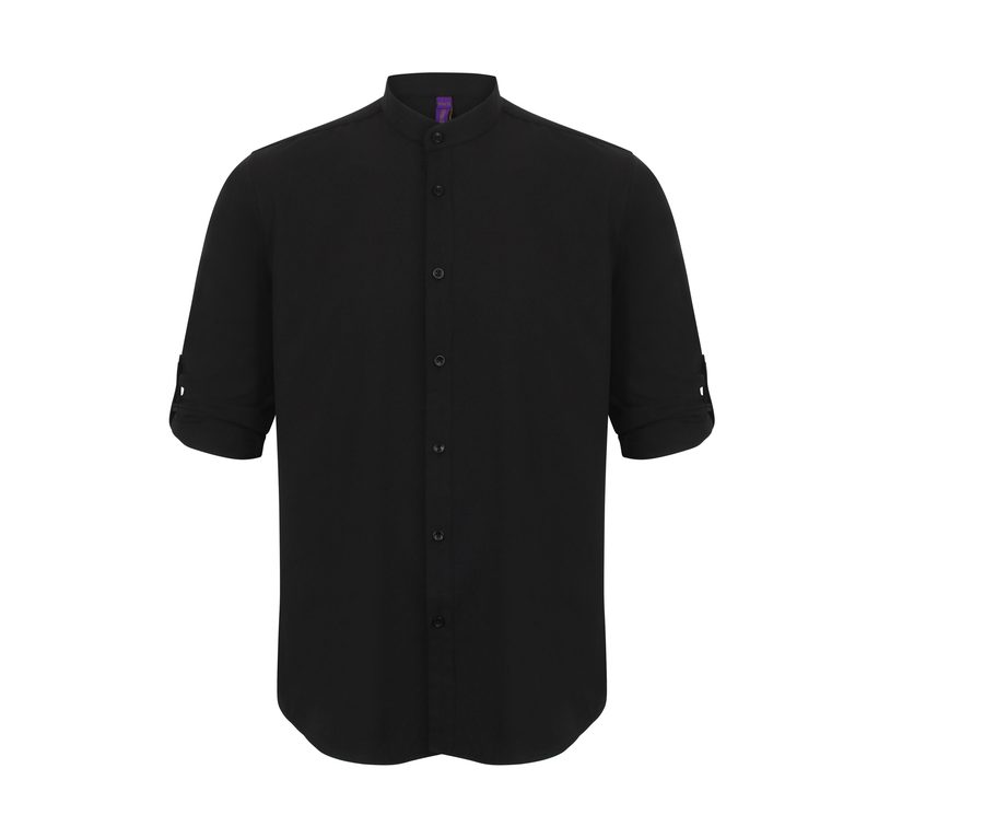 MEN'S MANDARIN COLLAR SHIRT — Farbe BLACK