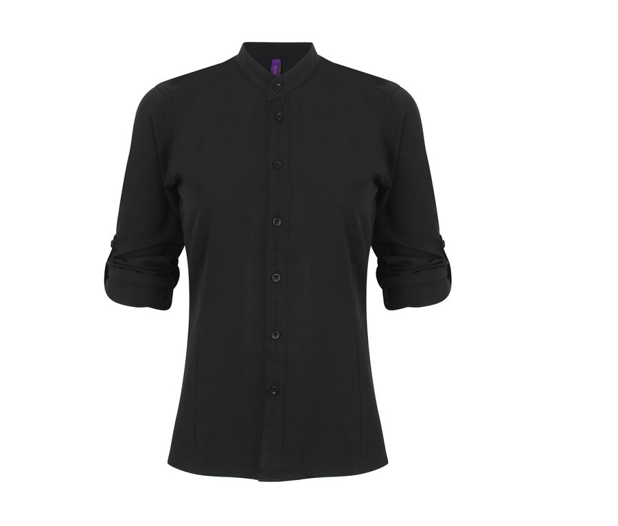 LADIES MANDARIN COLLAR SHIRT — Farbe BLACK