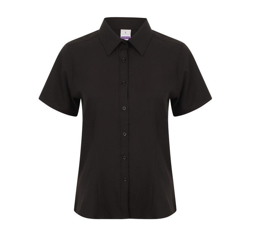 LADIES' WICKING ANTIBACTERIAL POLYESTER QUICK DRY SHORT SLEEVED SHIRT — Farbe BLACK