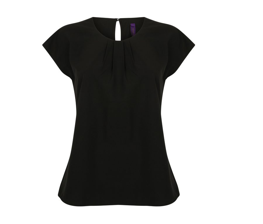 LADIES' PLEAT FRONT SHORT SLEEVED BLOUSE — Farbe BLACK