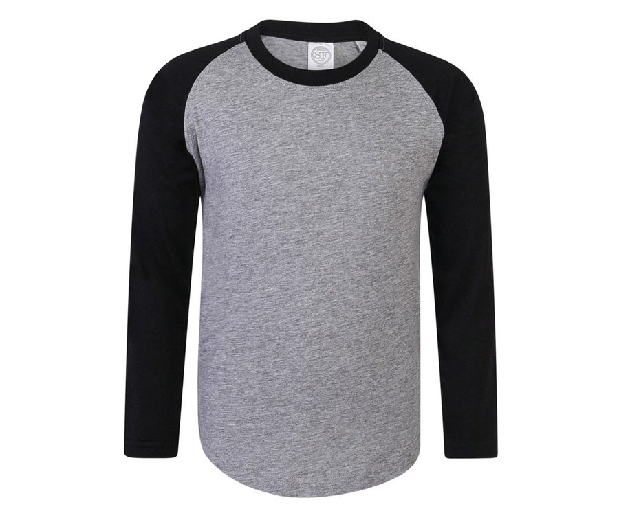 KIDS' LONG SLEEVED BASEBALL T — Farbe HEATHER GREY/BLACK