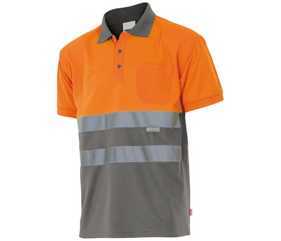 TWO-TONE HIGH VISIBILITY SHORT SLEEVE POLO SHIRT — Farbe FLUO ORANGE/GREY