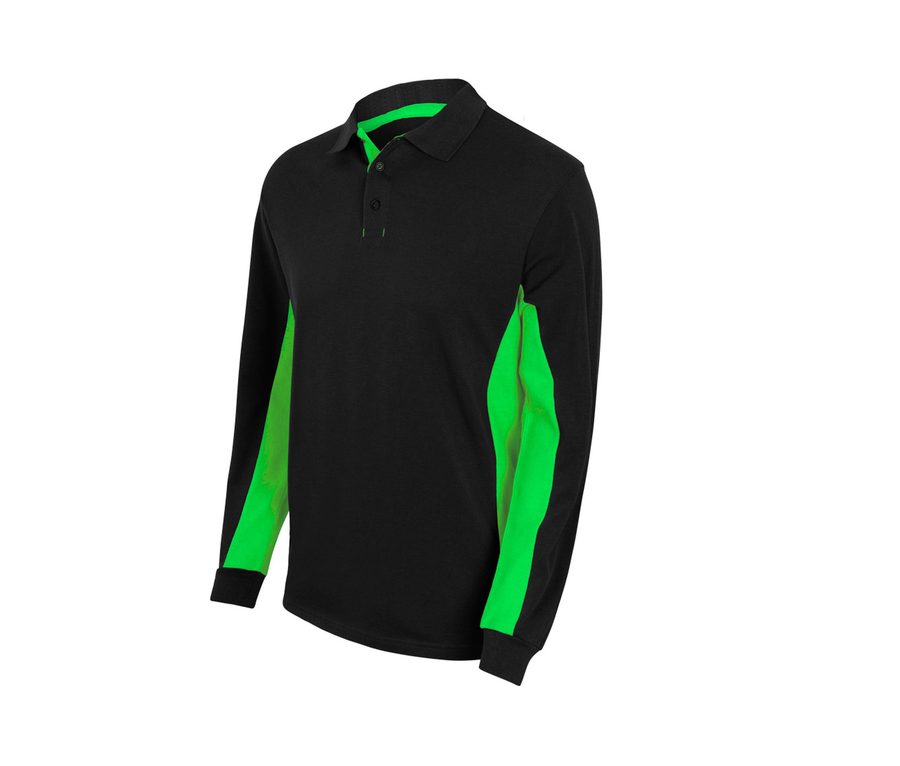 TWO-TONE LONG-SLEEVE POLO SHIRT — Farbe BLACK/LIME