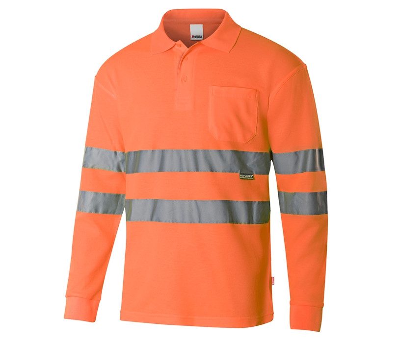HIGH VISIBILITY LS COTTON POLO SHIRT — Farbe FLUO ORANGE