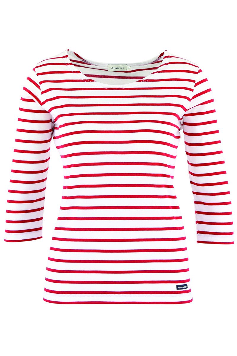 SHIRT IM MARINE-STIL 3/4 ARMELN "CAP COZ" — Farbe BLANC/BRAISE